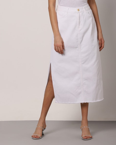 High waisted 2024 white cotton skirt