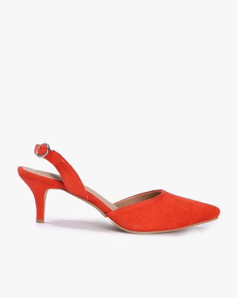 orange pointed toe heels