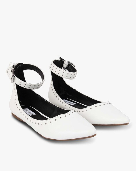 white flat shoes with ankle strap
