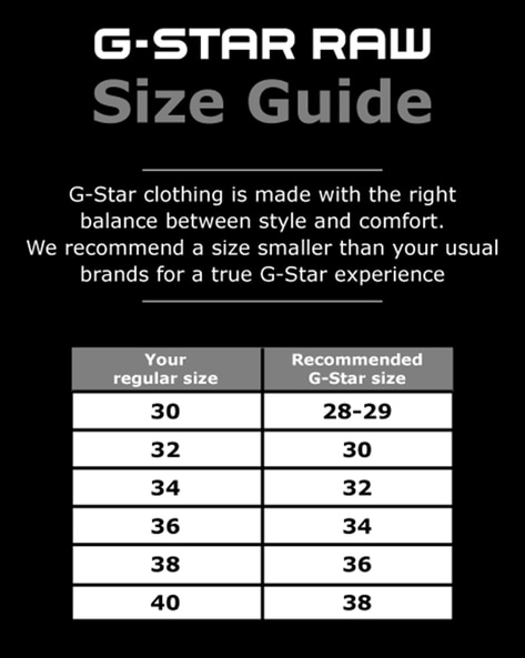 G star on sale jeans sizing