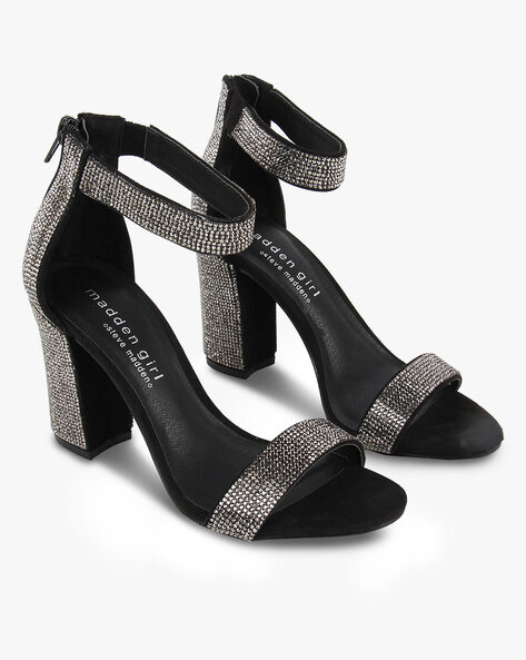 black and silver chunky heels