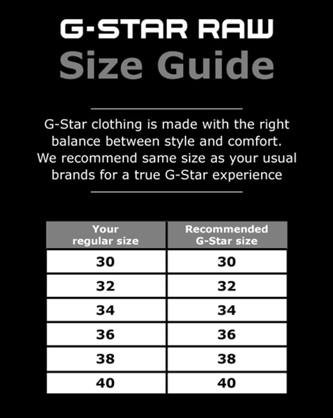 G star jeans 2024 size guide