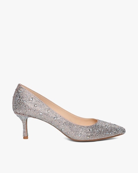 Silver Leather - Comfortable Block Heel Pump - Ally Shoes