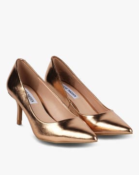 gold closed toe pumps