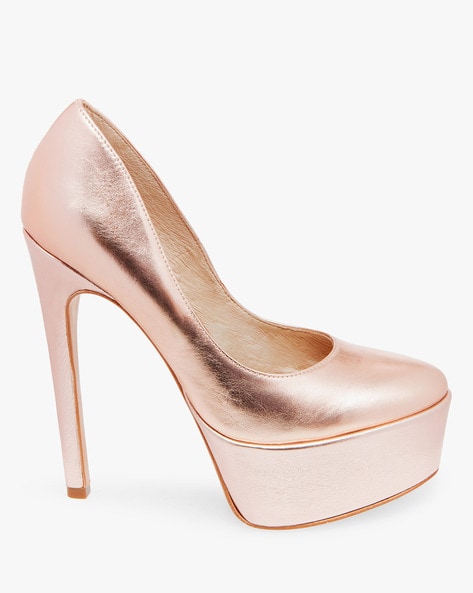 rose gold platform pumps