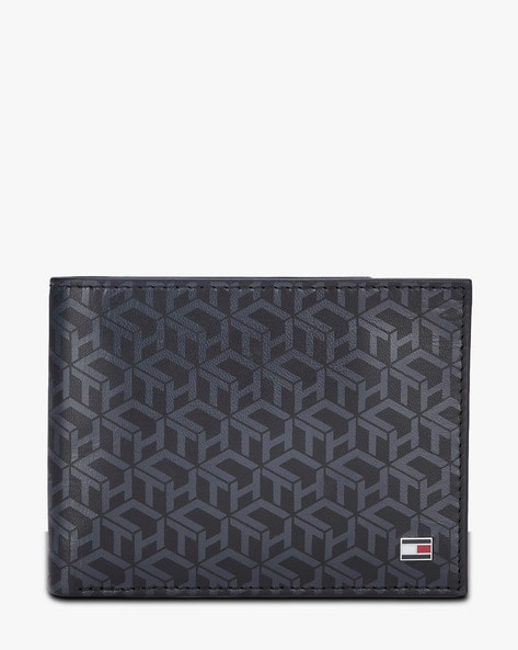 tommy hilfiger leather bifold wallet in monogram print with logo