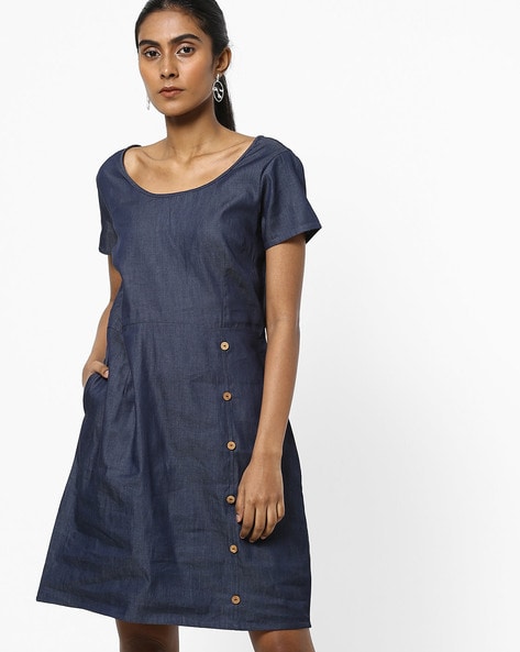 Buy Nuon Light Blue Seam Detail Denim Shirt Dress from Westside