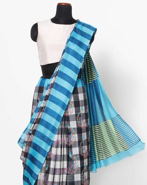 Black Checked Sarees - Buy Black Checked Sarees online in India