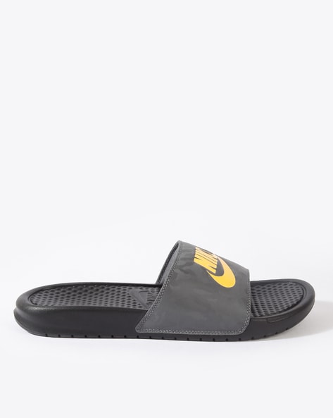 Nike benassi gold and best sale black sliders