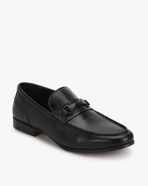 Leather Slip-On Shoes with Metal Accent (Image - 1)