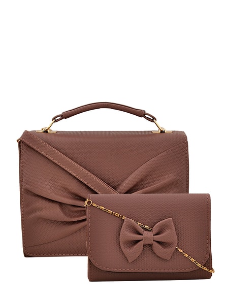 Textured Handbag with Sling Bag (Image - 1)