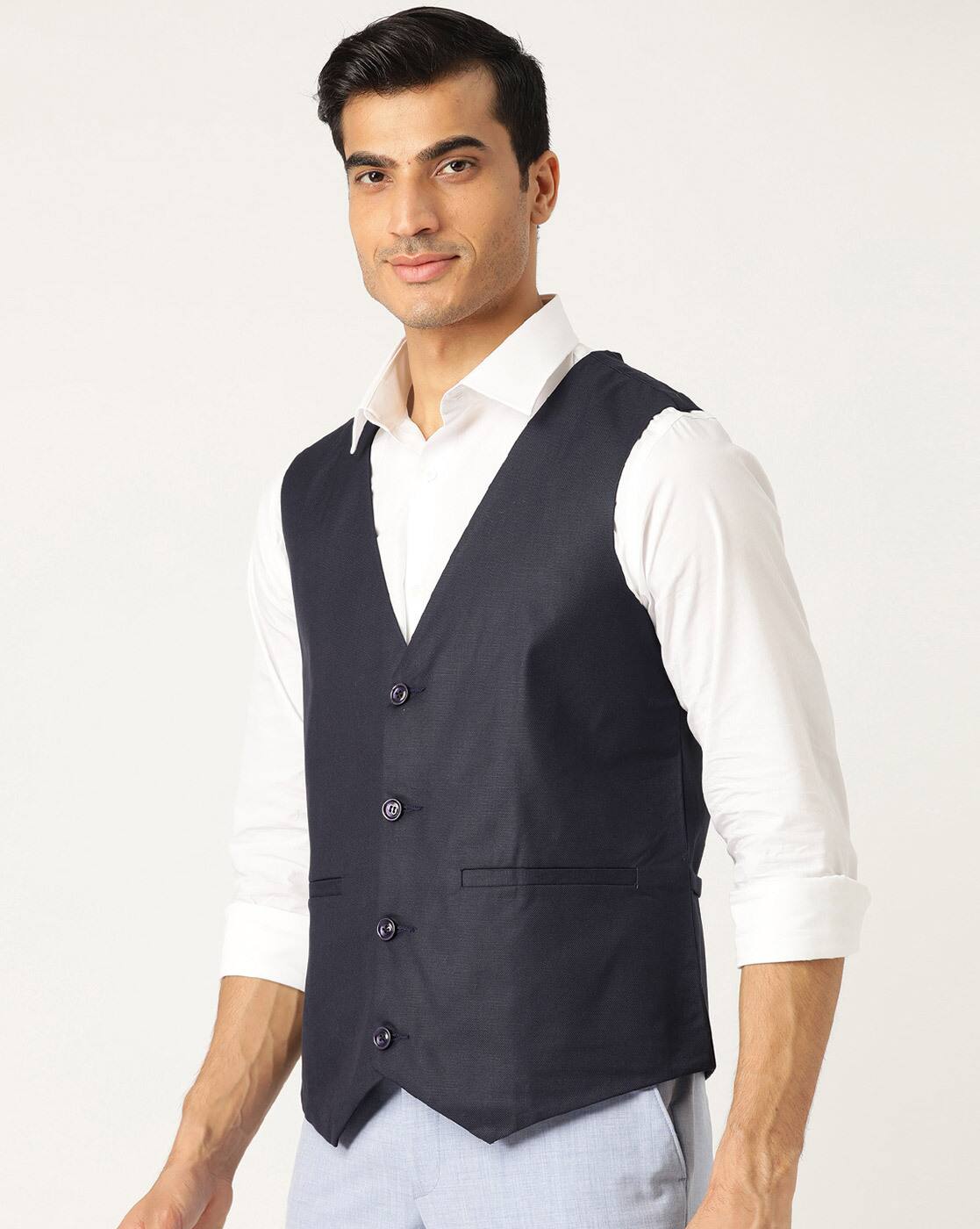 navy textured waistcoat