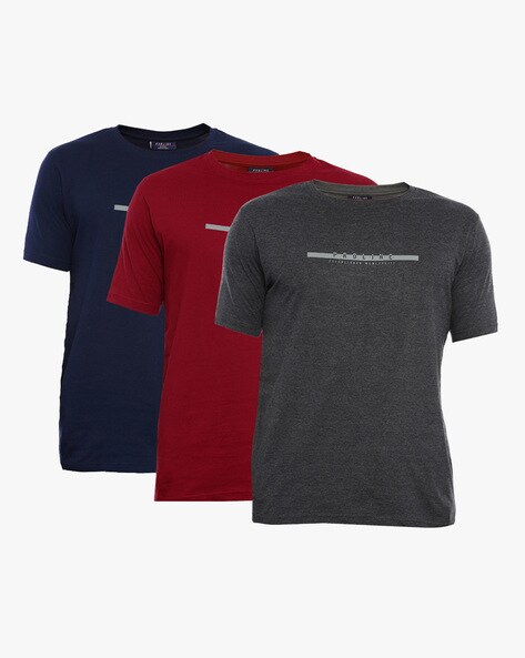 Pack of 3 Typographic Print Crew-Neck T-shirt