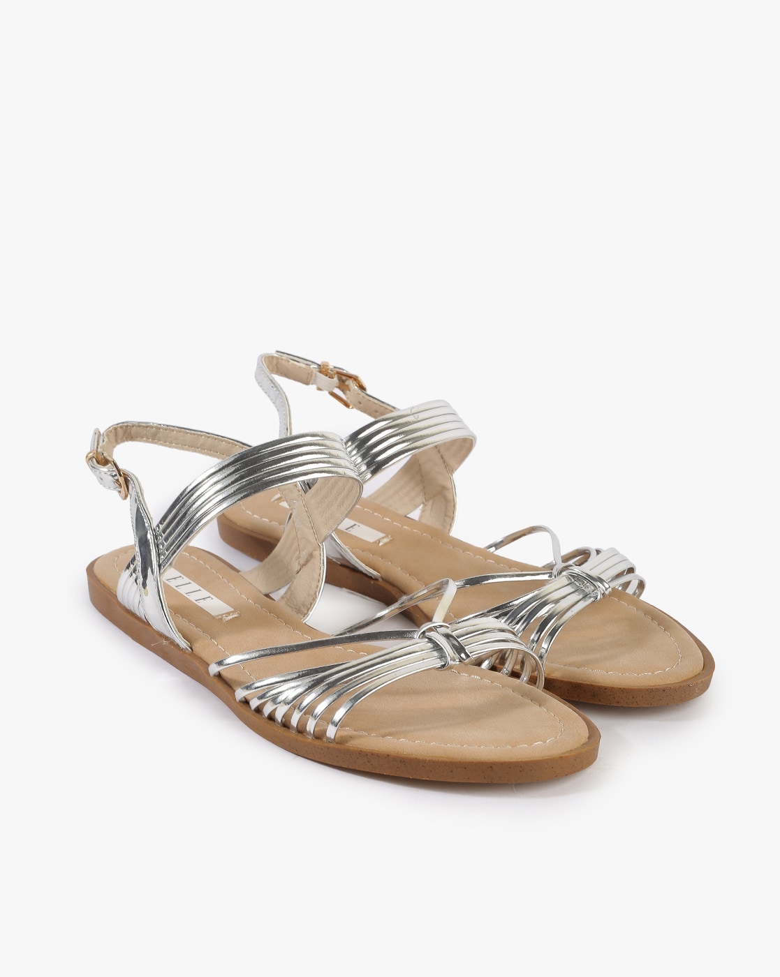 metallic strappy flat sandals