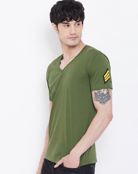 FUGAZEE Solid Slim Fit V neck T shirt