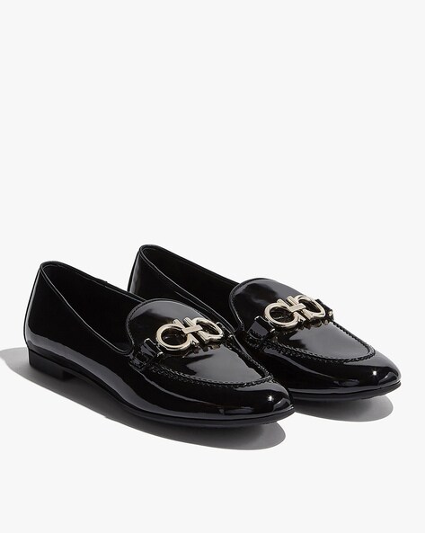 salvatore ferragamo trifoglio patent gancini horsebit loafers