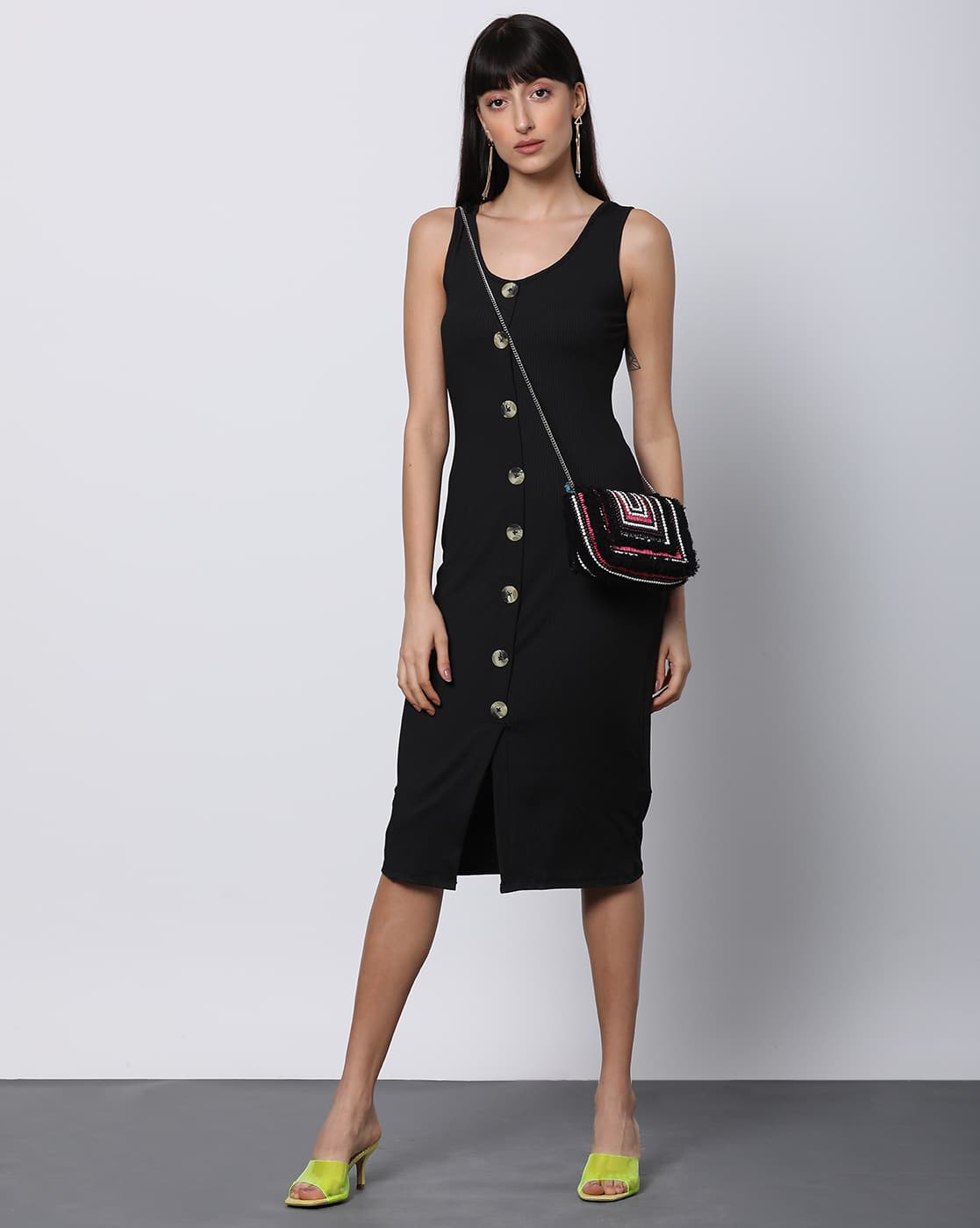 ribbed button front dress