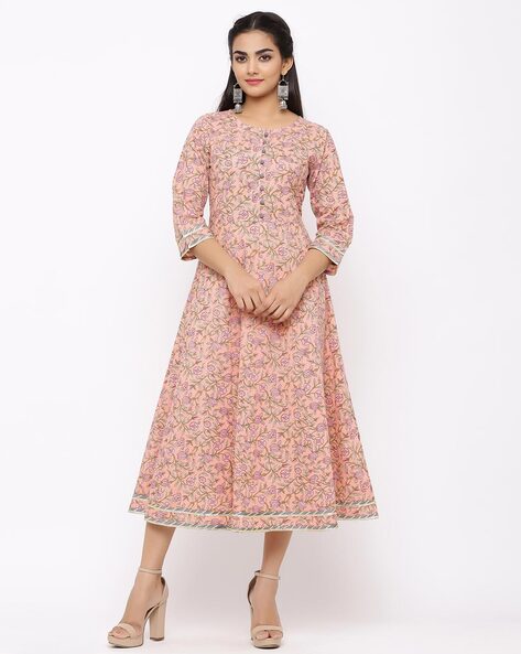 Floral Print 3/4th Sleeves Anarkali Kurta