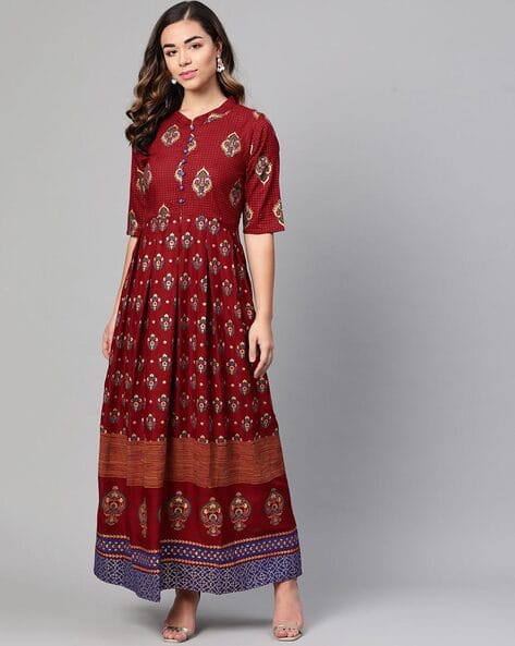 Maxi Length Floral Print Gown Dress