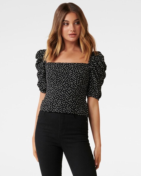 square neck polka dot top