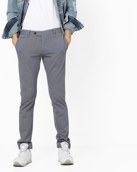 Super Slim Fit Flat-Front Trousers By FLYING MACHINE ( Blue )
