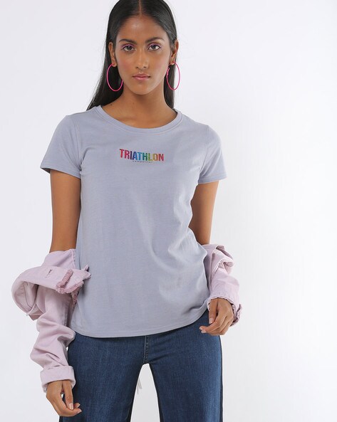 Crew-Neck T-shirt with Placement Embroidery