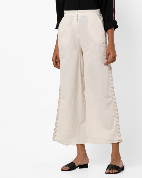 Mid-Rise Straight Fit Pants with Embroidery Price in India