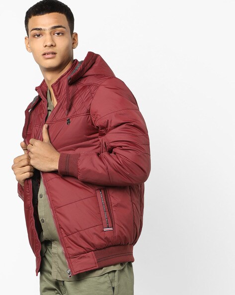 Padded bomber jacket store with hood