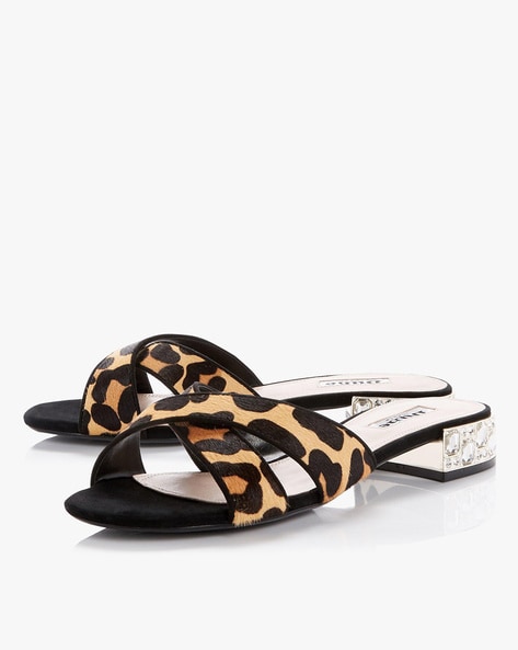 dune leopard print sandals