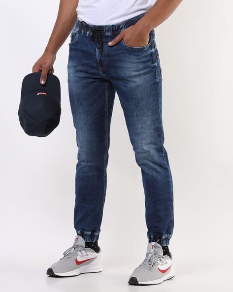 Washed Jogger Jeans with Elasticated Waist