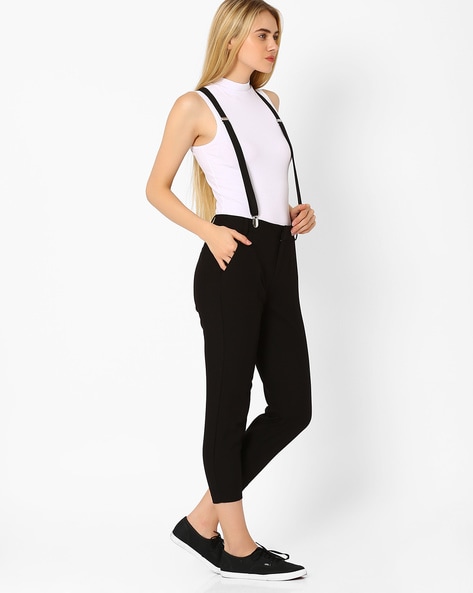 Black wide leg pants with suspenders  Fashion Suspenders for women Suspender  pants