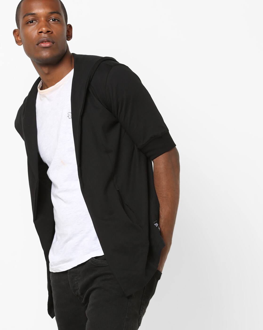 black hooded cardigan with pockets