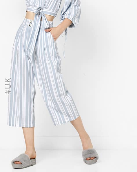 Striped Calf-Length Trousers