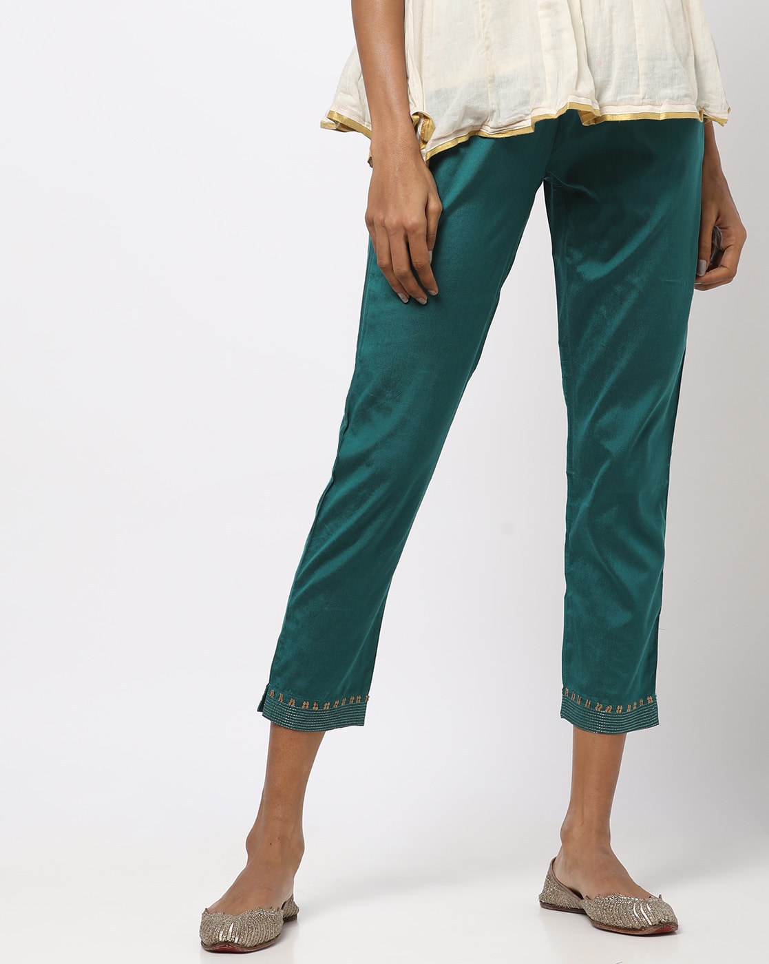 Side Zip Cropped Slim Leg Trousers  MS Collection  MS