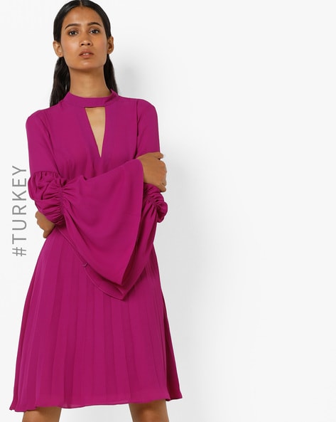 purple bell sleeve dress