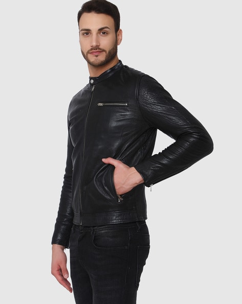 Panelled Leather Biker Jacket