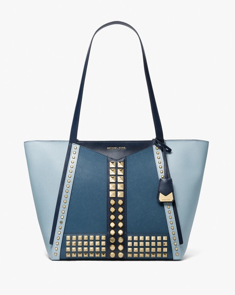 Buy Michael Kors Genuine Leather Studded Tote Bag | Blue Color Women | AJIO  LUXE