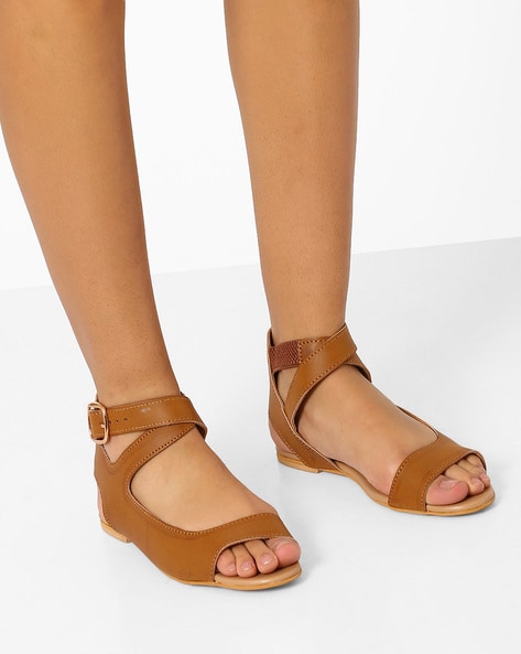 Tan flats with ankle on sale strap