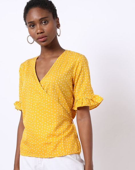 Mustard yellow best sale wrap top