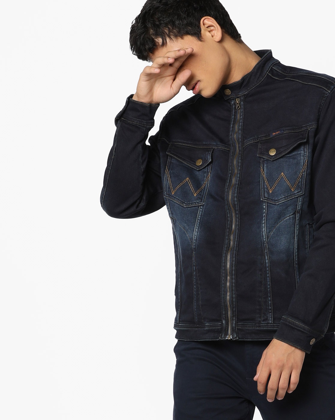 denim jacket with zipper sleeves