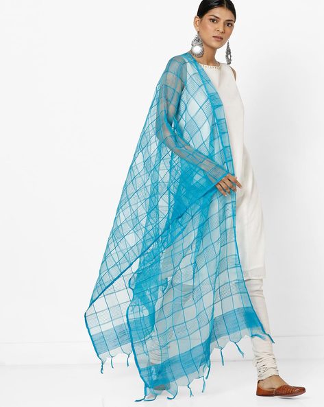 Checked Dupatta with Tassels Price in India