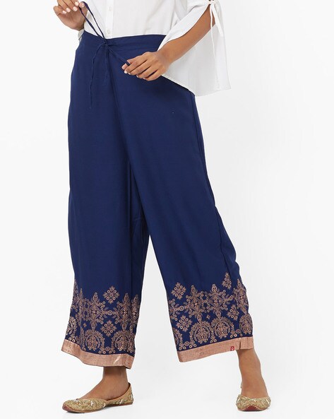 Drawstring Palazzos with Printed Hems Price in India