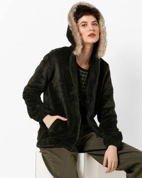 Zip-Front Jacket with Fur-Lined Hood