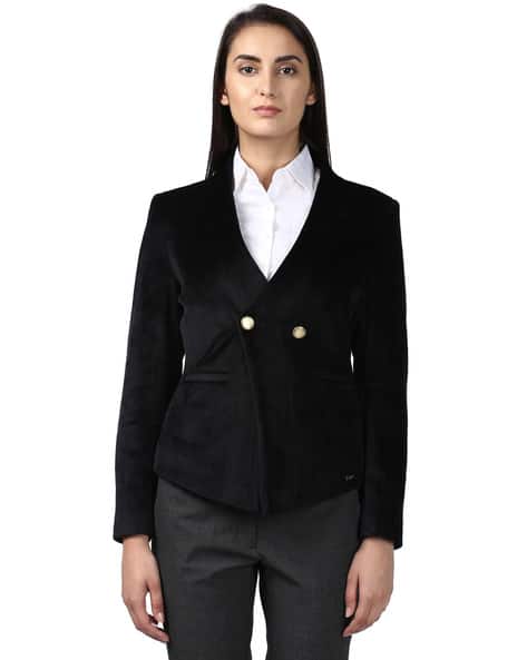 Button-Front Blazer with Welt Pockets