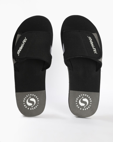 Buy Black Grey Flip Flop Slippers for Men by Solethreads