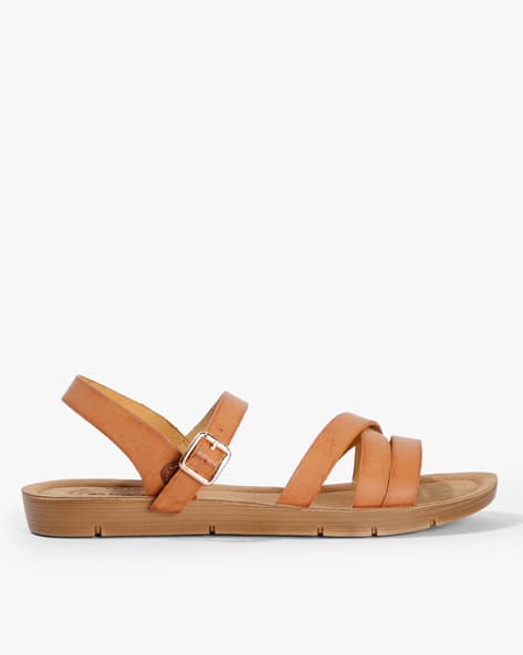Textured Strappy Flat Sandals with Buckle Closure (Image - 3)