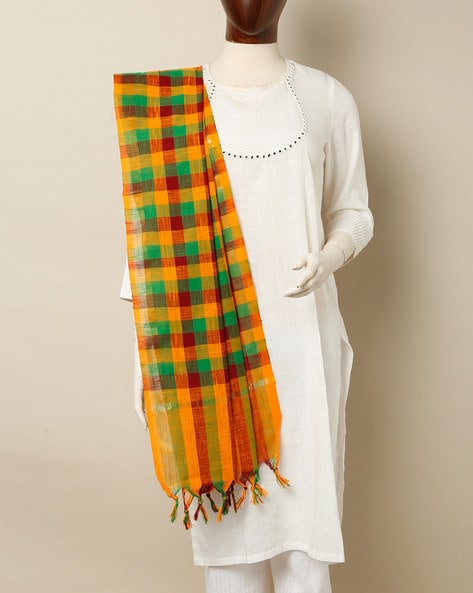 South Cotton Checked Dupatta with Tassels Price in India