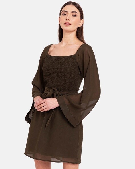 A-line Dress with Fabric Belt
