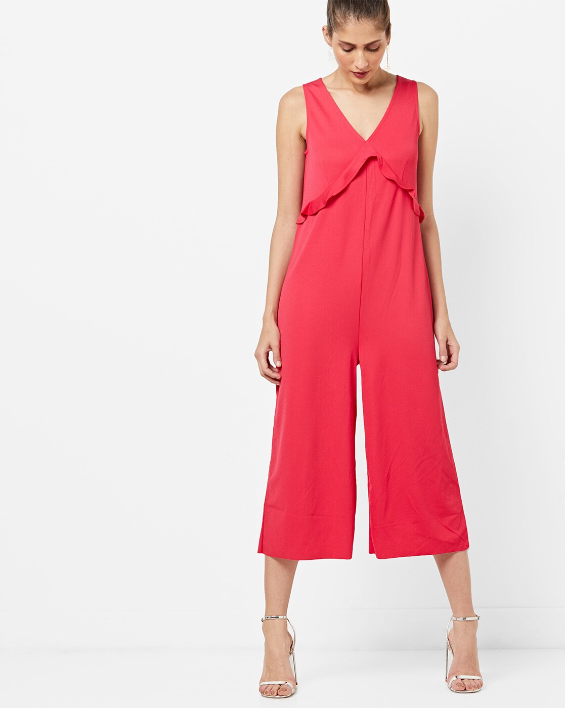 v neck culotte jumpsuit