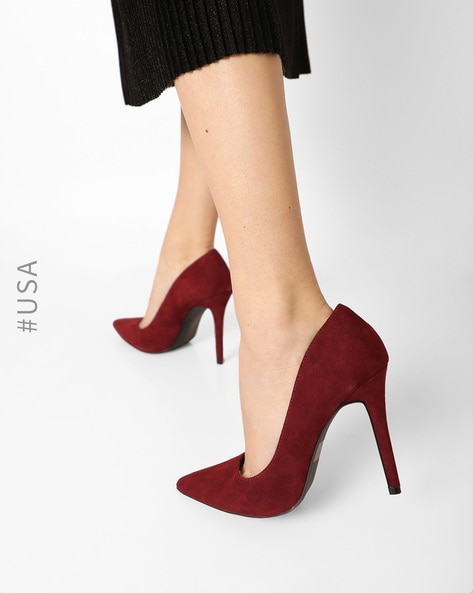 Burgundy Velvet Rhinestone Open Toe Stiletto Heels Ankle Strap Sandals |FSJshoes